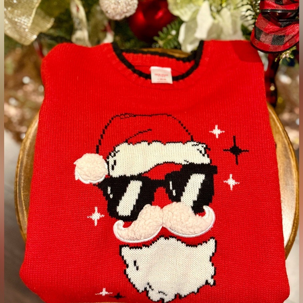 Red Santa Sweater with Sunglasses size kids L (10-12)